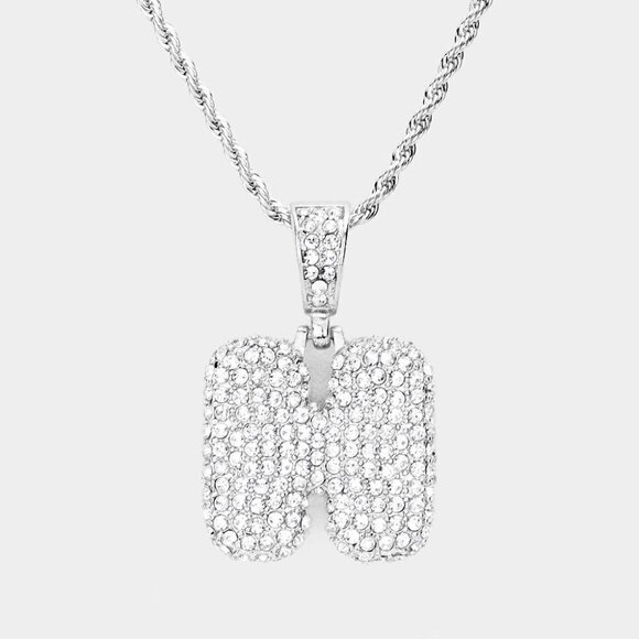 NEW -H- SIlver Bubble Initial Necklace Rhinestone Crystal - Picture 1 of 4